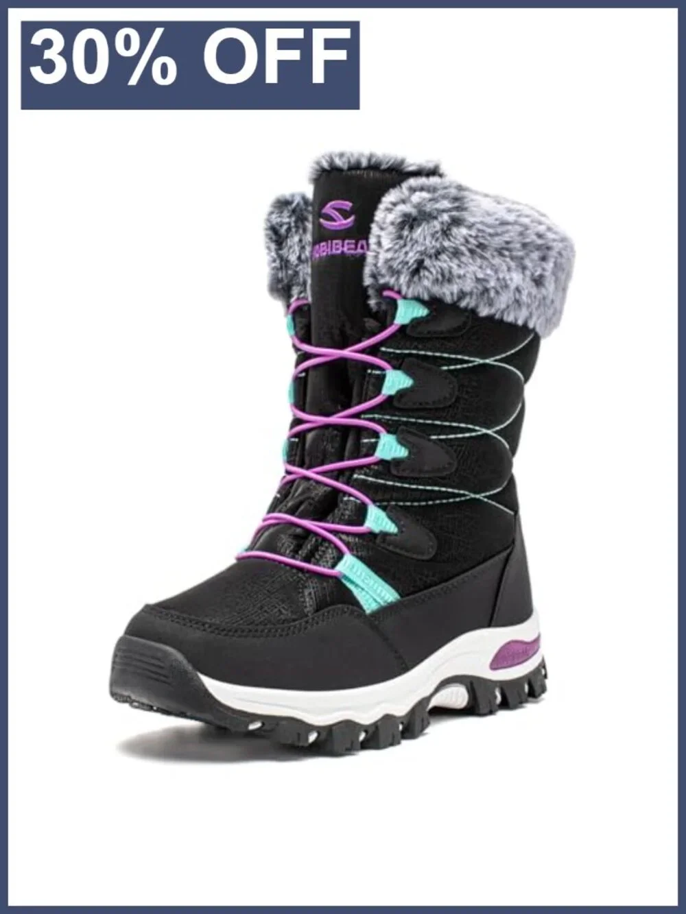 Kids Waterproof Snow Boots Faux Fur Lined Winter Pull-On